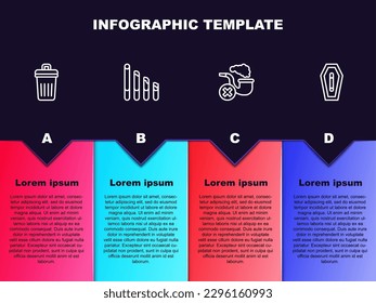 Fijar la línea Bastón de basura, cigarrillo de tabaco, pipa con humo y Muerte por fumar. Plantilla de infografía empresarial. Vector