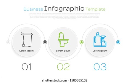 Set line Trash can , Toilet bowl  and Plastic bottles for liquid dishwashing liquid. Business infographic template. Vector