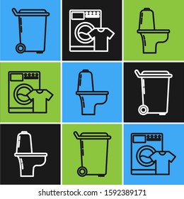 Set line Trash can , Toilet bowl  and Washer and t-shirt  icon. Vector