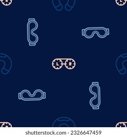 Set line Travel neck pillow, Eye sleep mask and Contact lens container on seamless pattern. Vector