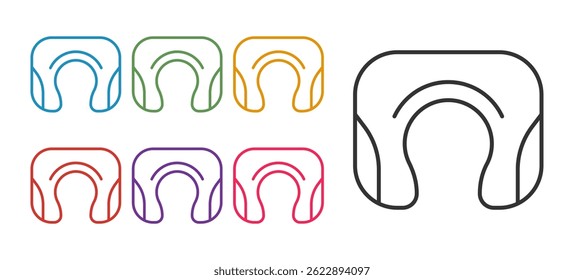Set line Travel neck pillow icon isolated on white background. Pillow U-shaped. Set icons colorful. Vector