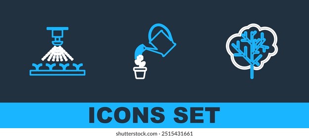 Definir a linha Árvore, irrigação automática sprinklers e Watering pode ícone. Vetor