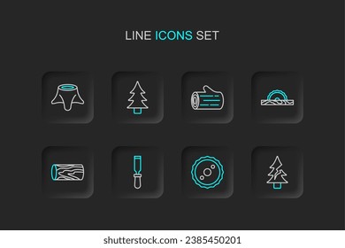 Set line Tree, Circular saw blade, Chisel tool, Wooden log, Electric circular,  and stump icon. Vector
