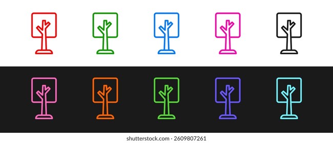 Set line Tree icon isolated on black and white background. Forest symbol.  Vector