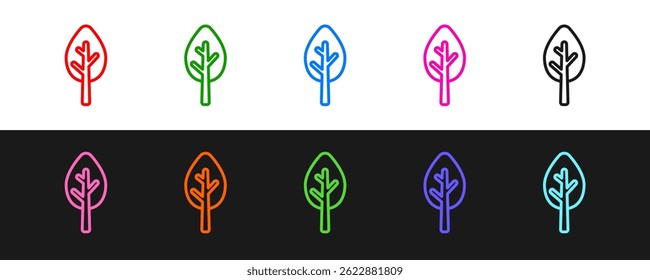 Set line Tree icon isolated on black and white background. Forest symbol.  Vector