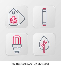 Set line Tree, LED light bulb, Fluorescent lamp and Tag with recycle icon. Vector