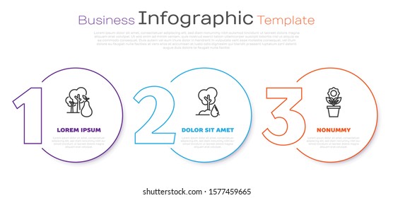 Set line Tree with pears, Watering Tree and Flower in pot. Business infographic template. Vector