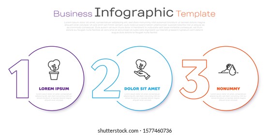 Set line Tree in pot, Tree in hand of environmental protection and Watering sprout. Business infographic template. Vector