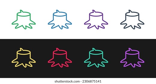 Set line Tree stump icon isolated on black and white background.  Vector