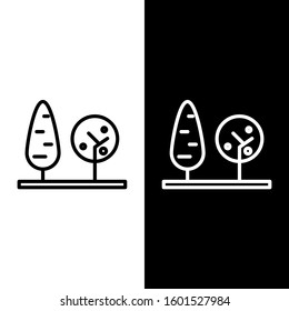 Set line Trees icon isolated on black and white background. Forest symbol.  Vector Illustration