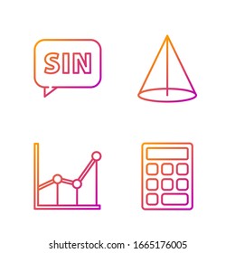 Set line Triangle math, Sigma symbol, Human brain and Graph, schedule, chart, diagram. Gradient color icons. Vector