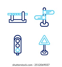 Set line Triangle warning blank, Traffic light, Road traffic sign and Parking car barrier icon. Vector
