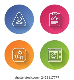 Set line Triangle warning toxic, Chemistry report, Bacteria and Chemical online. Color circle button. Vector