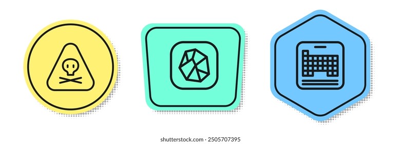 Set line Triangle warning toxic, Salt stone and Periodic table. Colored shapes. Vector
