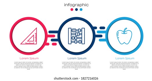 Set line Triangular ruler, Abacus and Apple. Business infographic template. Vector