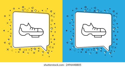 Set line Triathlon cycling shoes icon isolated on yellow and blue background. Sport shoes, bicycle shoes.  Vector