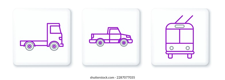 Set line Trolleybus, Delivery cargo truck vehicle and Pickup icon. Vector