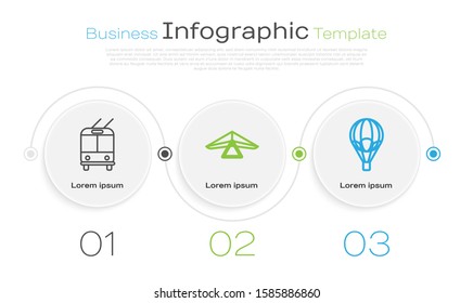 Set line Trolleybus, Hang glider and Hot air balloon. Business infographic template. Vector