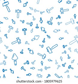 Set line Trowel, Hammer and Hammer on seamless pattern. Vector