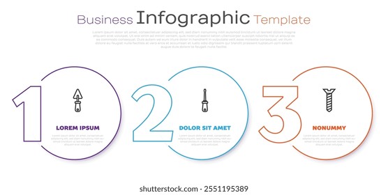 Line Trowel, Schraubendreher und Metallschraube einstellen. Vorlage für Geschäftsinformationen. Vektorgrafik