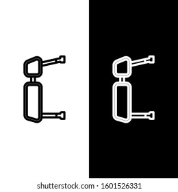Set line Truck side mirror icon isolated on black and white background.  Vector Illustration
