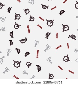 Set line Trumpet, Drum with drum sticks, Balalaika and Flute on seamless pattern. Vector