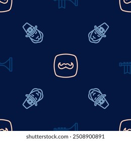 Set line Trumpet, Leprechaun and Mustache on seamless pattern. Vector