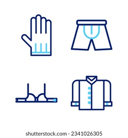 Ponga la camiseta en línea, Bra, Calzoncillos masculinos y el icono del guante de cuero. Vector