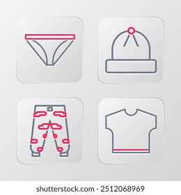 Set line T-shirt, Camouflage cargo pants, Winter hat and Men underpants icon. Vector
