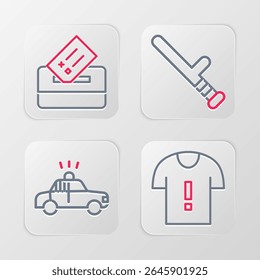 Set line T-shirt protest, Police car and flasher, rubber baton and Vote box icon. Vector