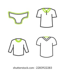 Set line T-shirt, Sweater, Shirt and Men underpants icon. Vector