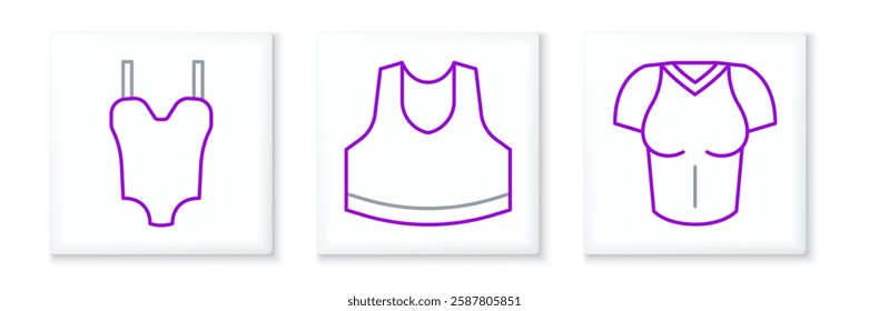 Set line T-shirt, Swimsuit and Undershirt icon. Vector