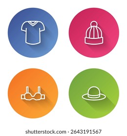 Set line T-shirt, Winter hat, Bra and Man. Color circle button. Vector