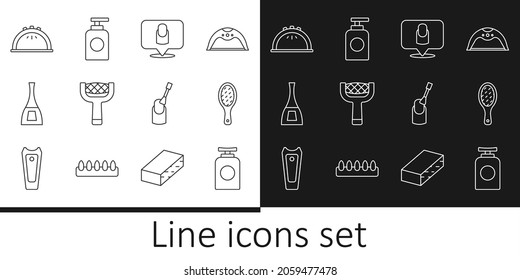 Set line Tube of hand cream, Nail file, Manicure, Bottle nail polish, lamp, manicure and  icon. Vector