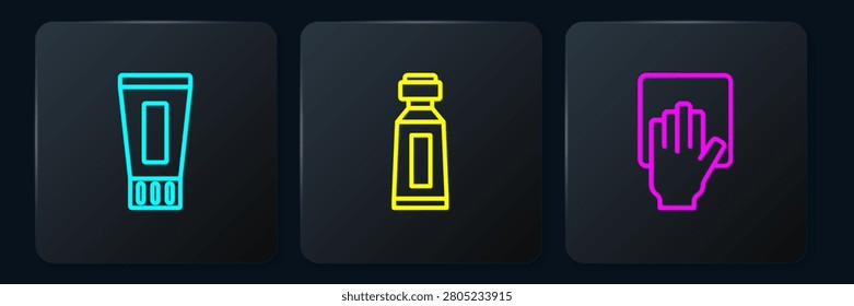 Set line Tube of toothpaste, Cleaning service and . Black square button. Vector