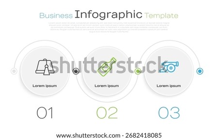 Set line Turkish hat, Bottle of water and Ramadan cannon. Business infographic template. Vector