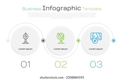 Set line Turn back road sign, Earth globe and City map navigation. Business infographic template. Vector