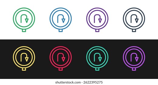 Set line Turn back road icon isolated on black and white background. Traffic rules and safe driving.  Vector