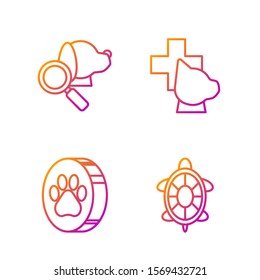 Set line Turtle, Paw print, Veterinary clinic symbol and Veterinary clinic symbol. Gradient color icons. Vector