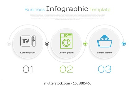 Set line TV box receiver and player with remote controller , Washer  and Citrus fruit juicer . Business infographic template. Vector