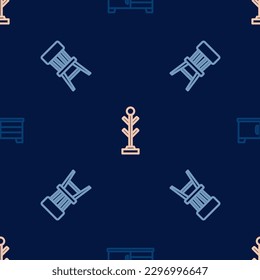 Set line TV table stand, Chair and Coat on seamless pattern. Vector