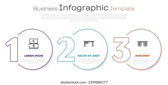 Set line TV table stand, Office desk and . Business infographic template. Vector