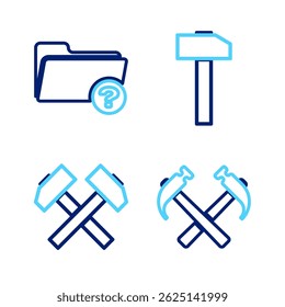 Set line Two crossed hammers, Hammer and Unknown directory icon. Vector