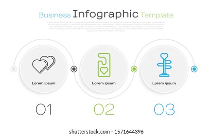 Set line Two Linked Hearts, Please do not disturb with heart and Signpost with heart. Business infographic template. Vector