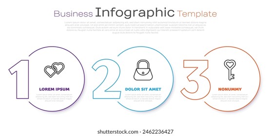 Dos corazones enlazados, bolso y llave en forma de corazón. Plantilla de infografía de negocios. Vector