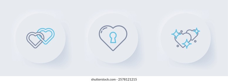 Set line Two Linked Hearts, with keyhole and  icon. Vector