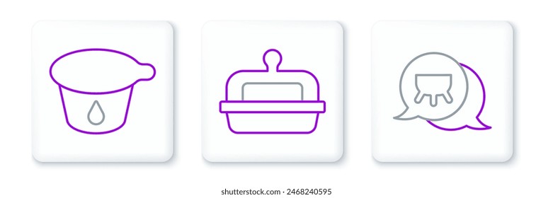 Set line Udder, Yogurt container and Butter butter dish icon. Vector