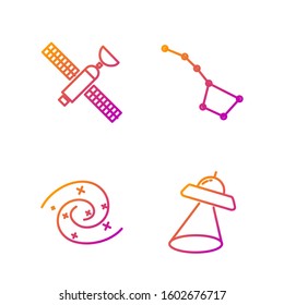 Set line UFO flying spaceship, Black hole, Satellite and Great Bear constellation. Gradient color icons. Vector