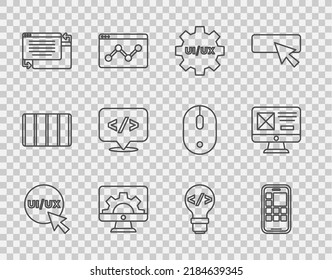 Set line UI or UX design, Mobile Apps, Web development, Front end,  and  icon. Vector
