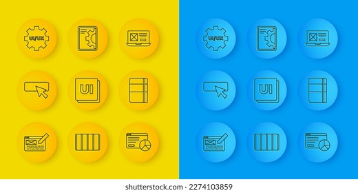 Set line UI or UX design, Website statistic, Sketchbook album,  and development icon. Vector